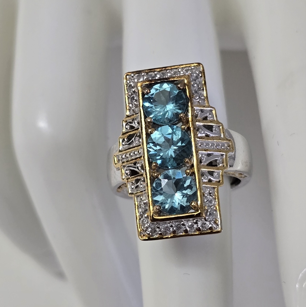 Sterling Silver 925 Rectangular Design Vibrant Ri… - image 1